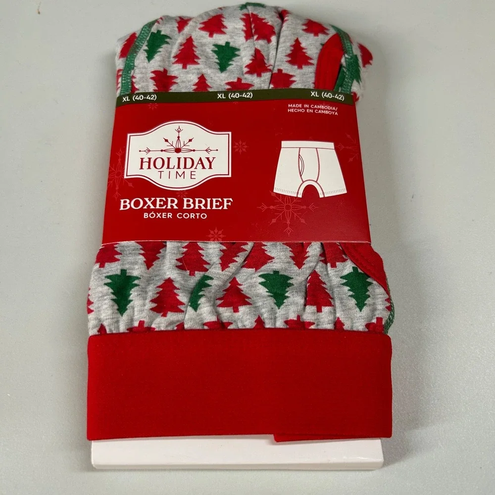 Holiday Time Christmas Tree Boxer Briefs Holiday Underwear Mens XL 40-42 NWT